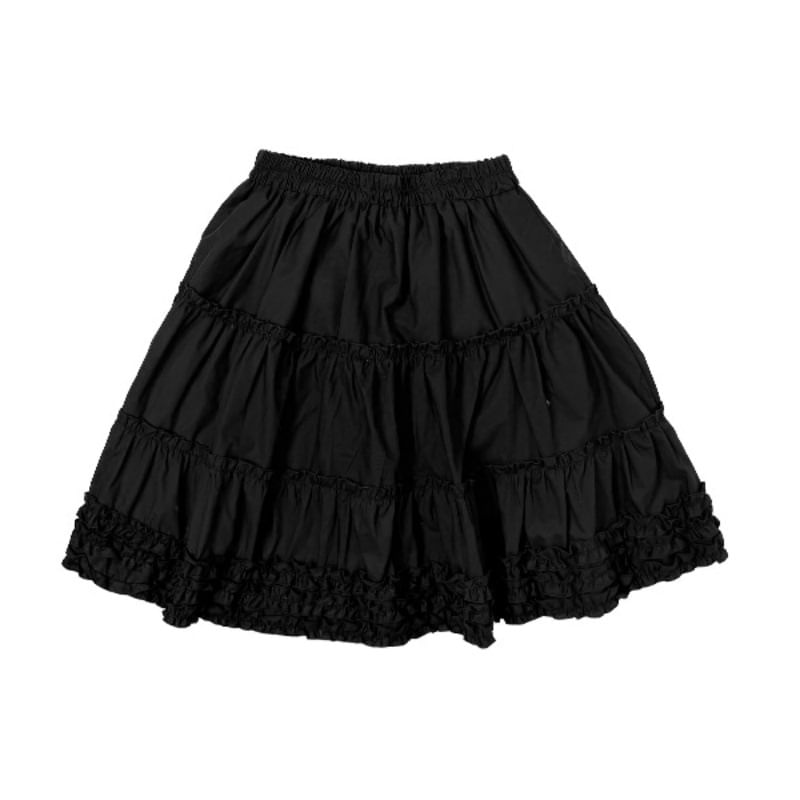 High Waist Plain Ruffled Mini Tiered Skirt