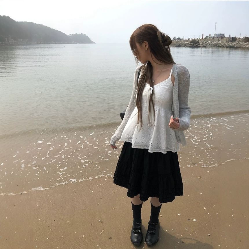 High Waist Plain Ruffled Mini Tiered Skirt