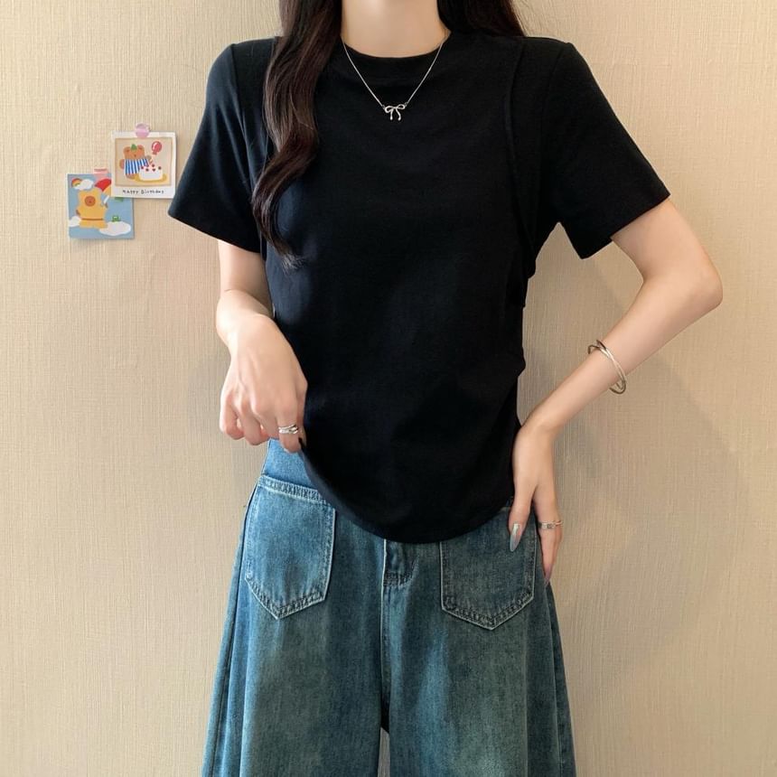 Crew Neck Ruched Short Sleeve T-Shirt