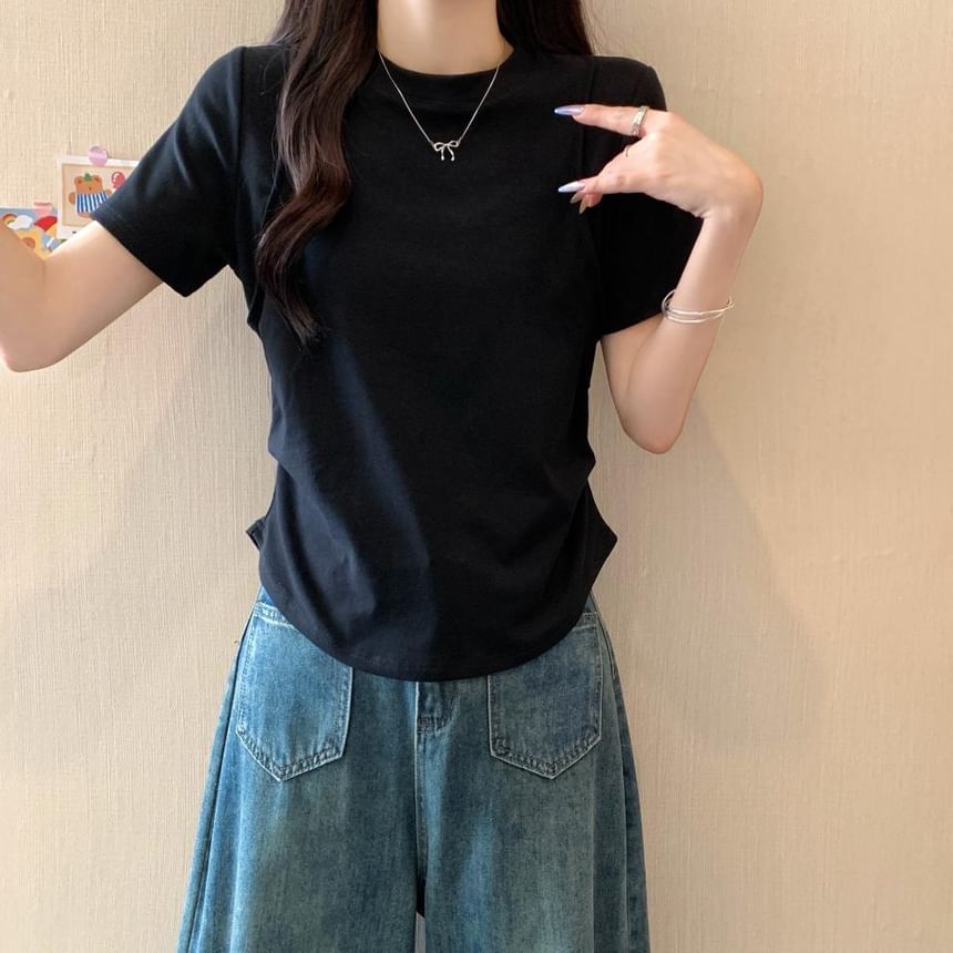 Crew Neck Ruched Short Sleeve T-Shirt