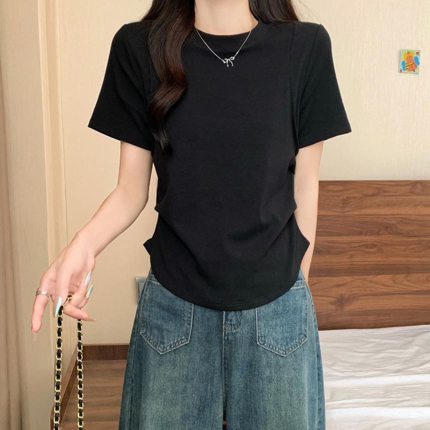 Crew Neck Ruched Short Sleeve T-Shirt