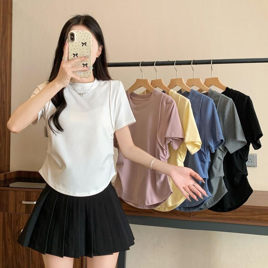Crew Neck Ruched Short Sleeve T-Shirt