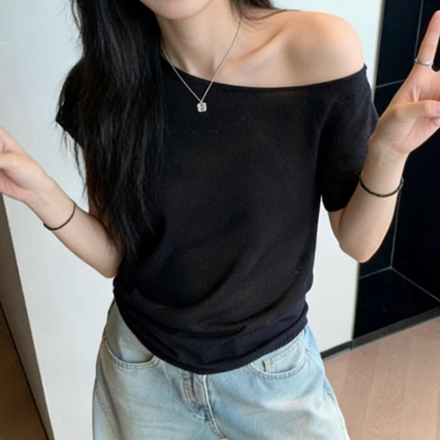 Off Shoulder Knit Top with Short Sleeves