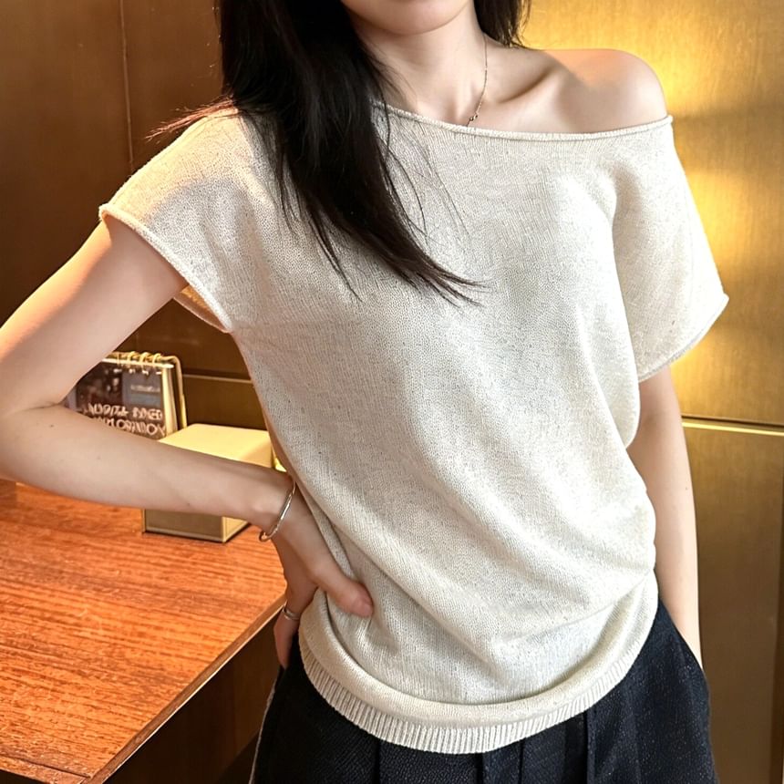 Off Shoulder Knit Top with Short Sleeves