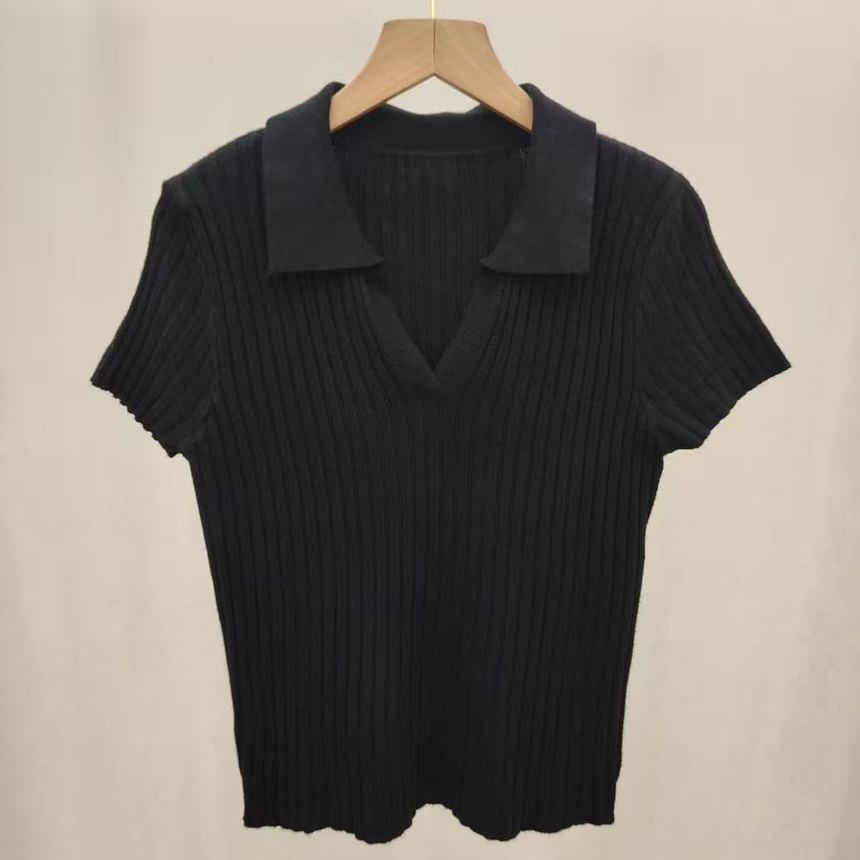 Knit Polo Top with Short Sleeves