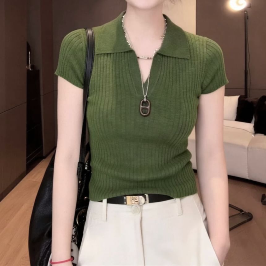 Knit Polo Top with Short Sleeves