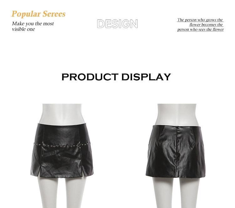 Cutout Cropped Top and Faux Leather Mini Skirt Set