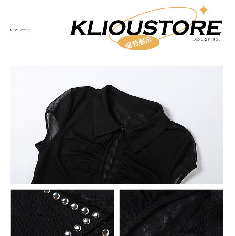Cutout Cropped Top and Faux Leather Mini Skirt Set