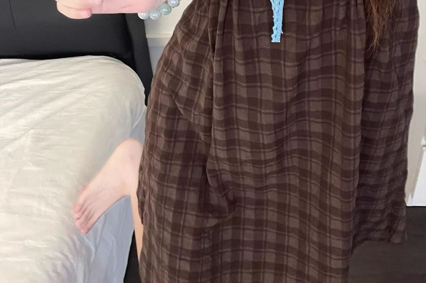 Plaid V-Neck Padded Nightdress and Camisole with Pants Set