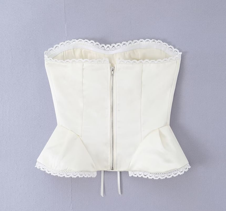 Lace Trim Panel Lace Up Tube Top