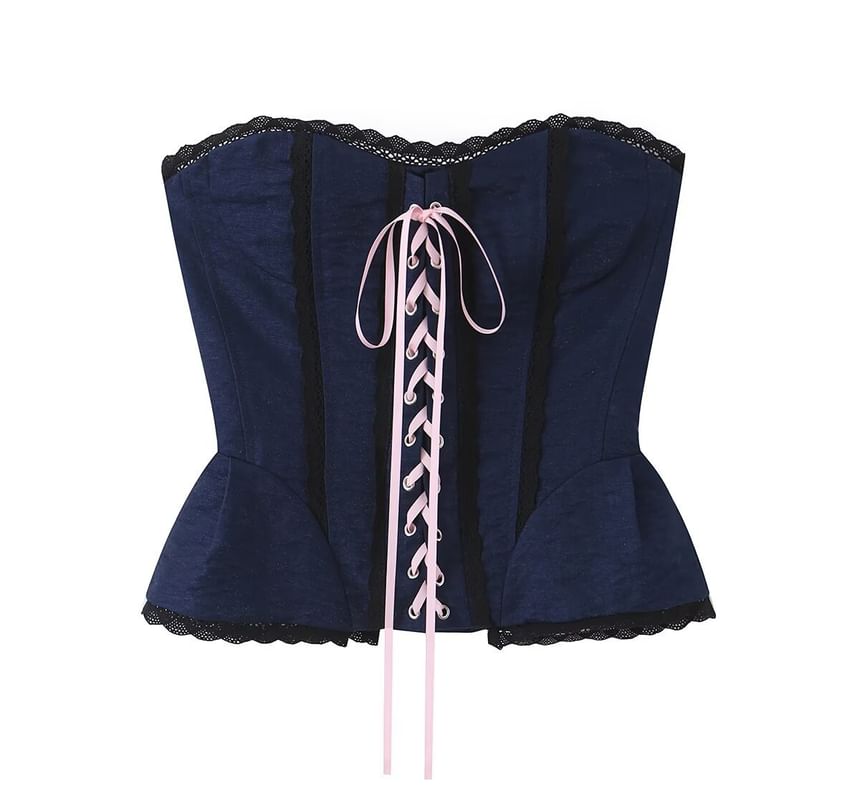 Lace Trim Panel Lace Up Tube Top