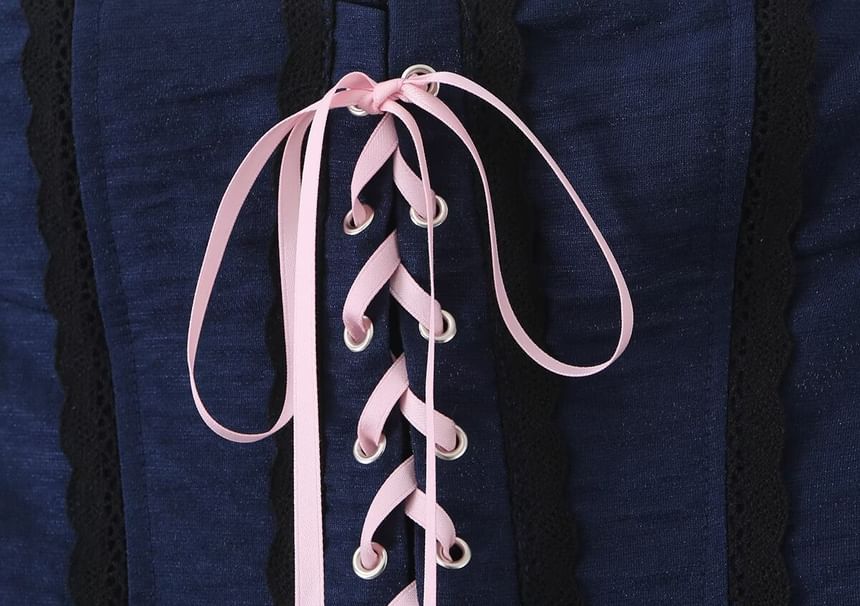Lace Trim Panel Lace Up Tube Top