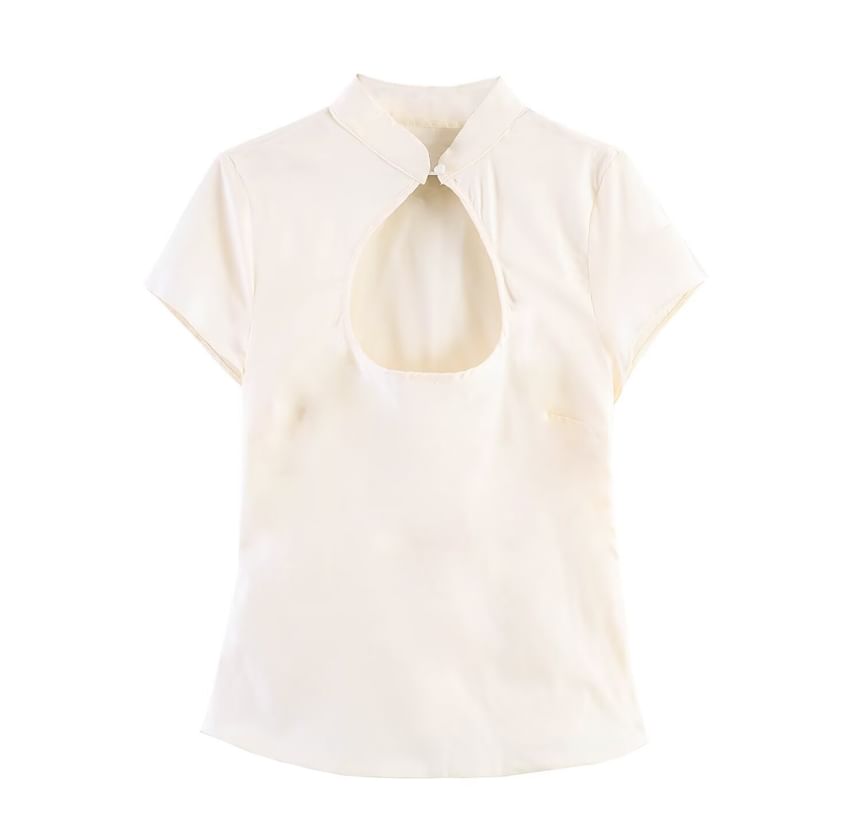 Stand Collar Polka Dot Slim Top