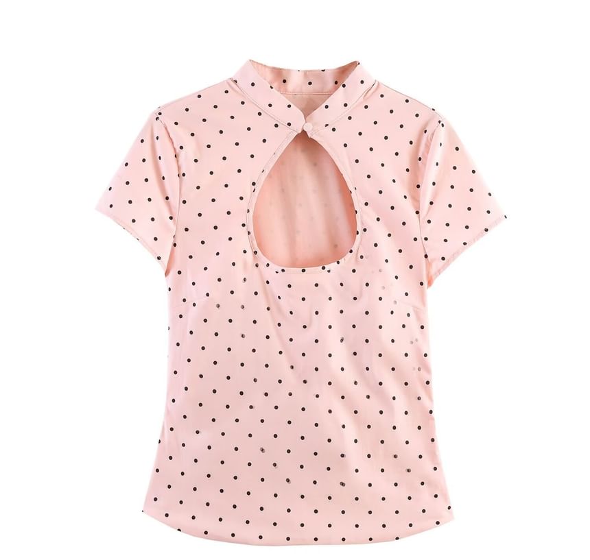 Stand Collar Polka Dot Slim Top