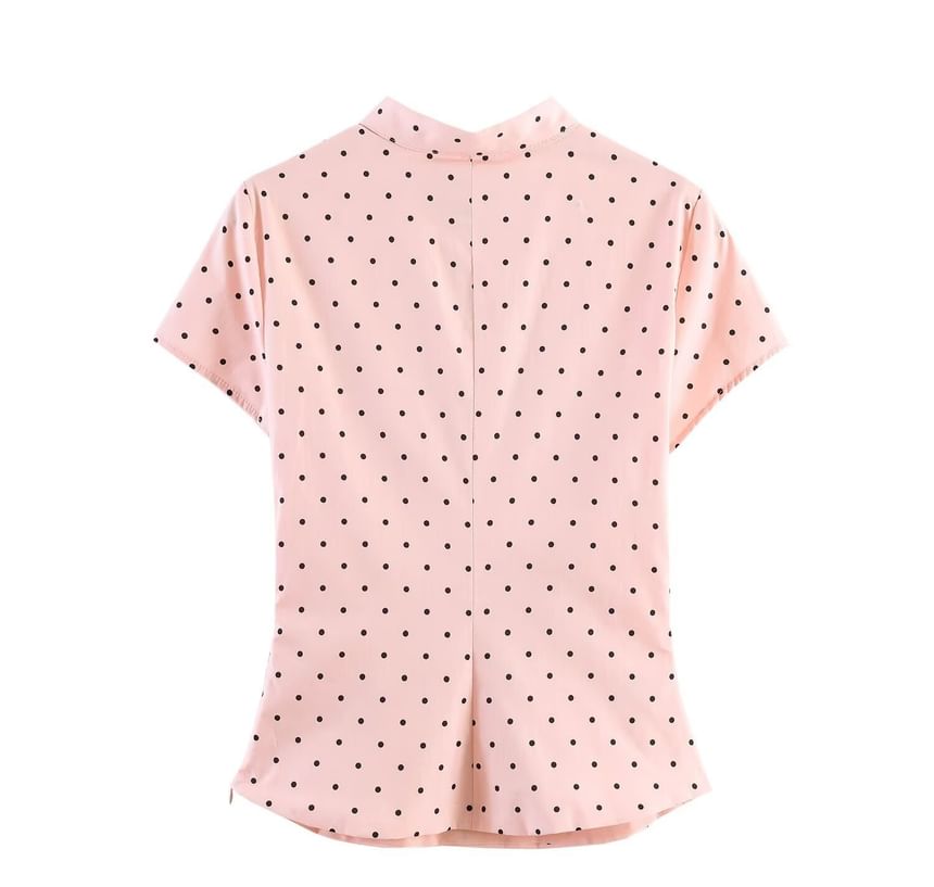 Stand Collar Polka Dot Slim Top