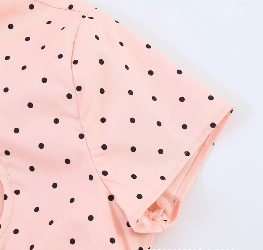 Stand Collar Polka Dot Slim Top