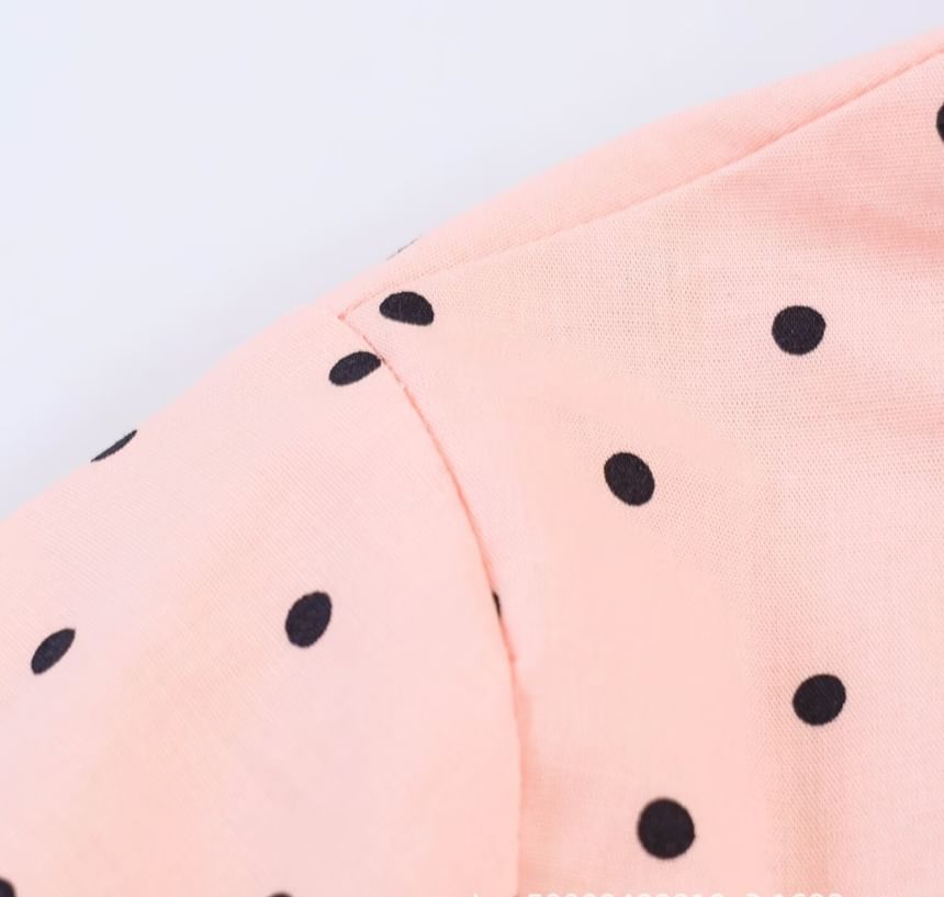 Stand Collar Polka Dot Slim Top