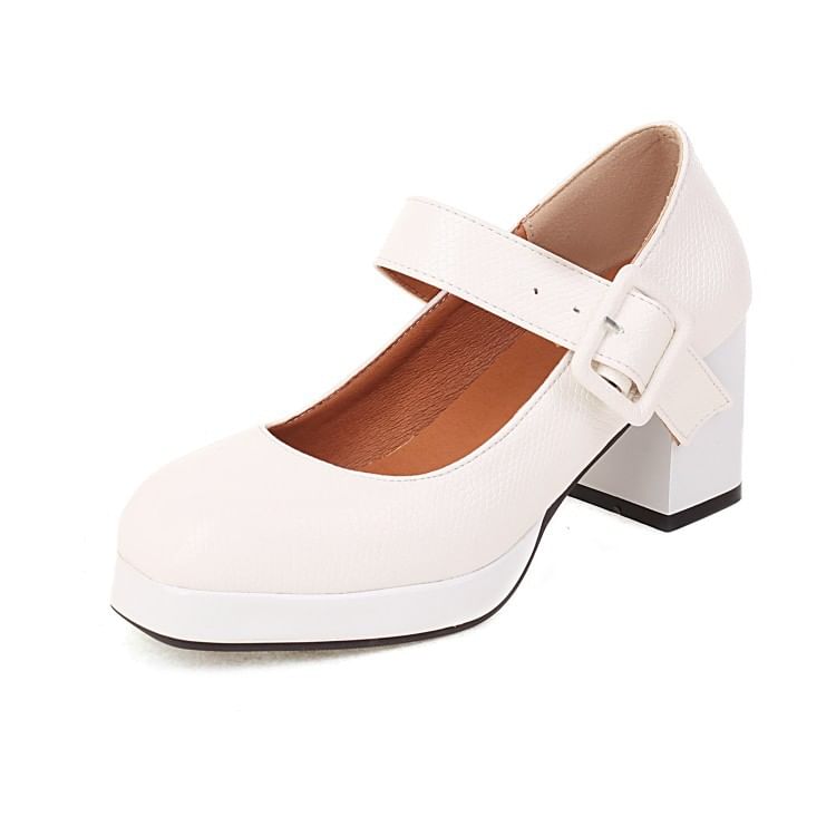 Block Heel Croc Grain Mary Jane Pumps