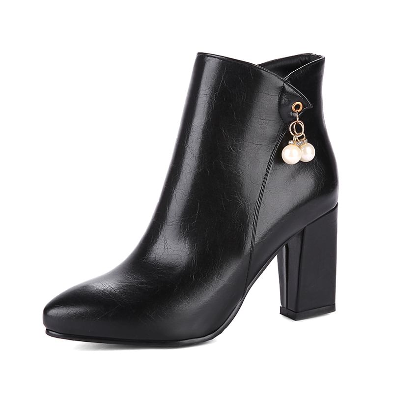 Block Heel Faux Leather Ankle Boots