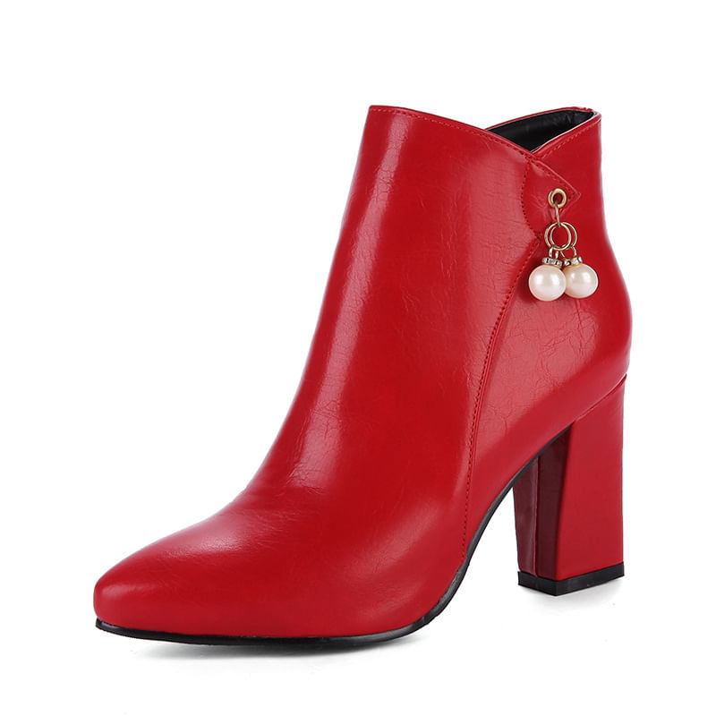 Block Heel Faux Leather Ankle Boots