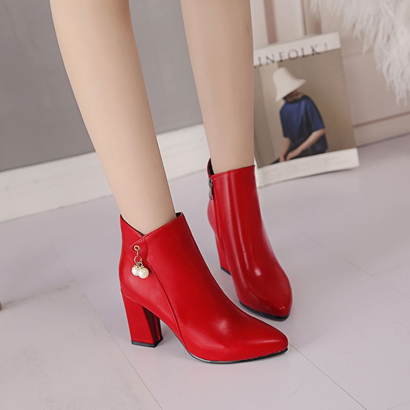 Block Heel Faux Leather Ankle Boots