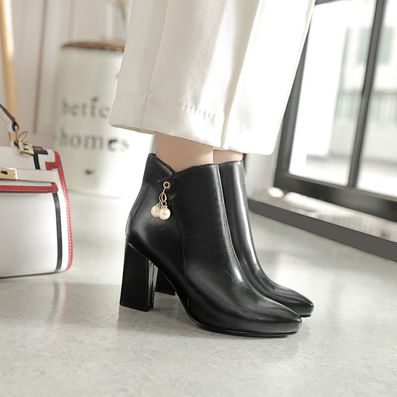 Block Heel Faux Leather Ankle Boots