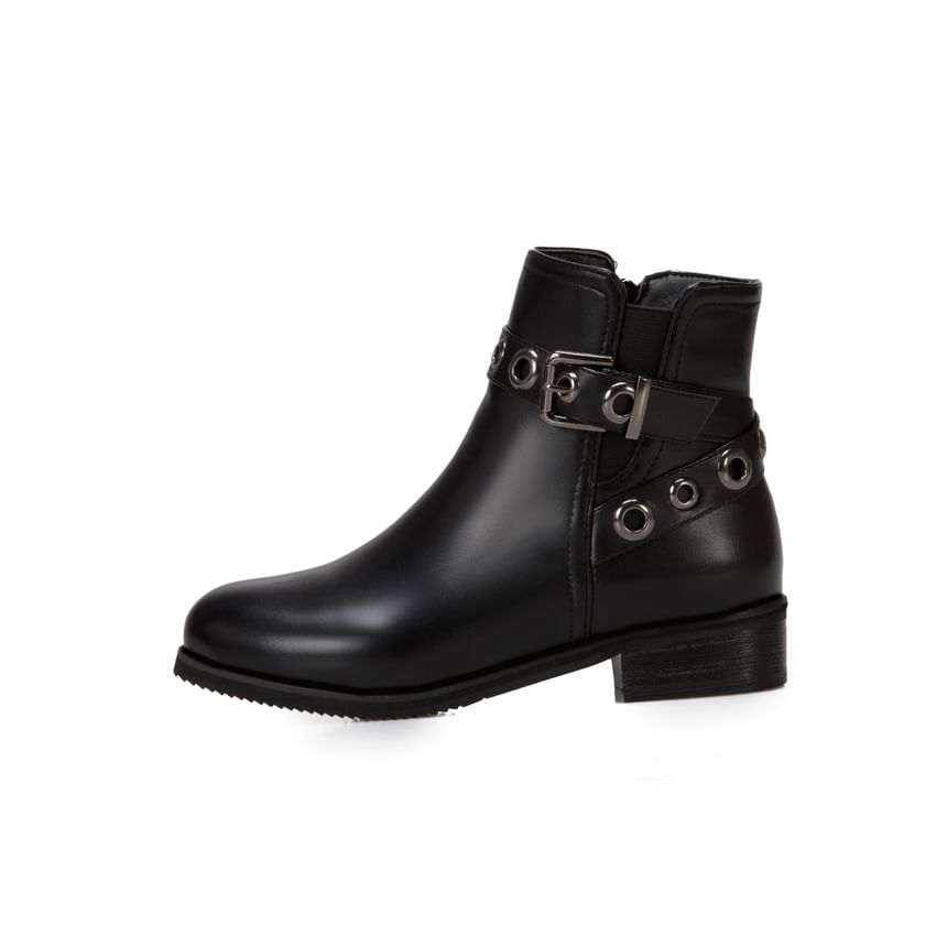 Low Heel Buckled Strap Short Boots
