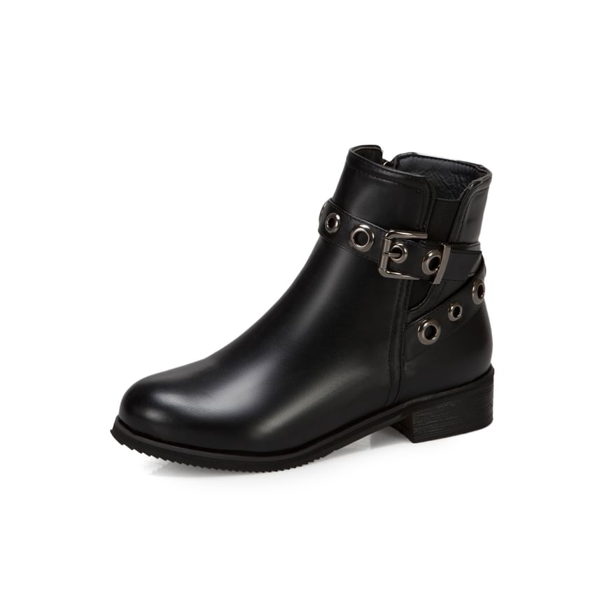 Low Heel Buckled Strap Short Boots
