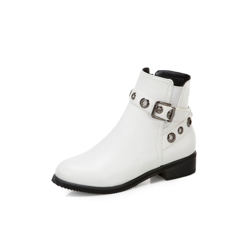 Low Heel Buckled Strap Short Boots