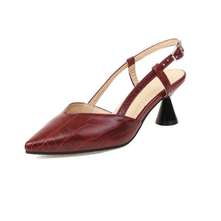 Cone Heel Croc Grain Sling Back Sandals