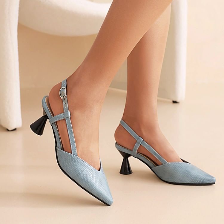 Cone Heel Croc Grain Sling Back Sandals
