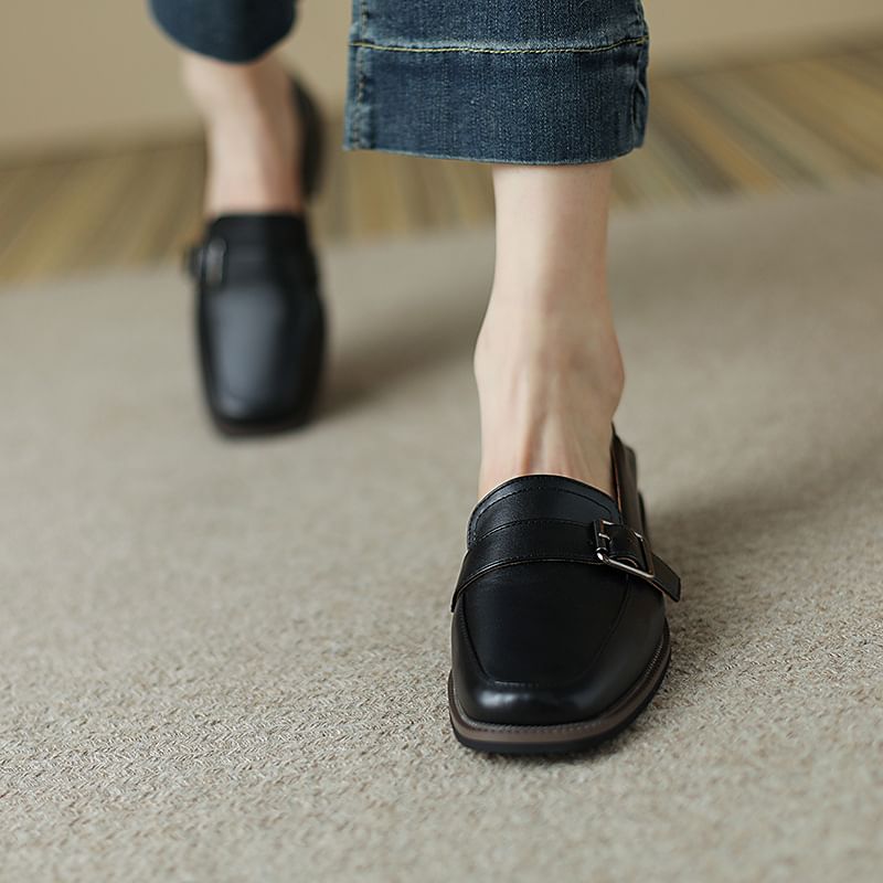 Faux Leather Buckled Strap Loafers