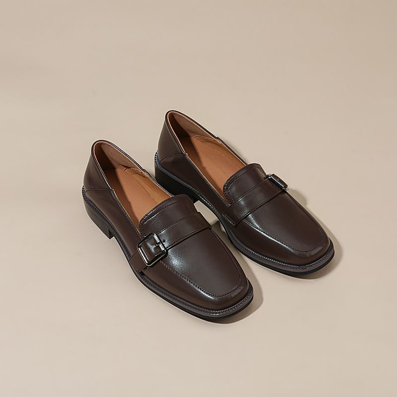 Faux Leather Buckled Strap Loafers