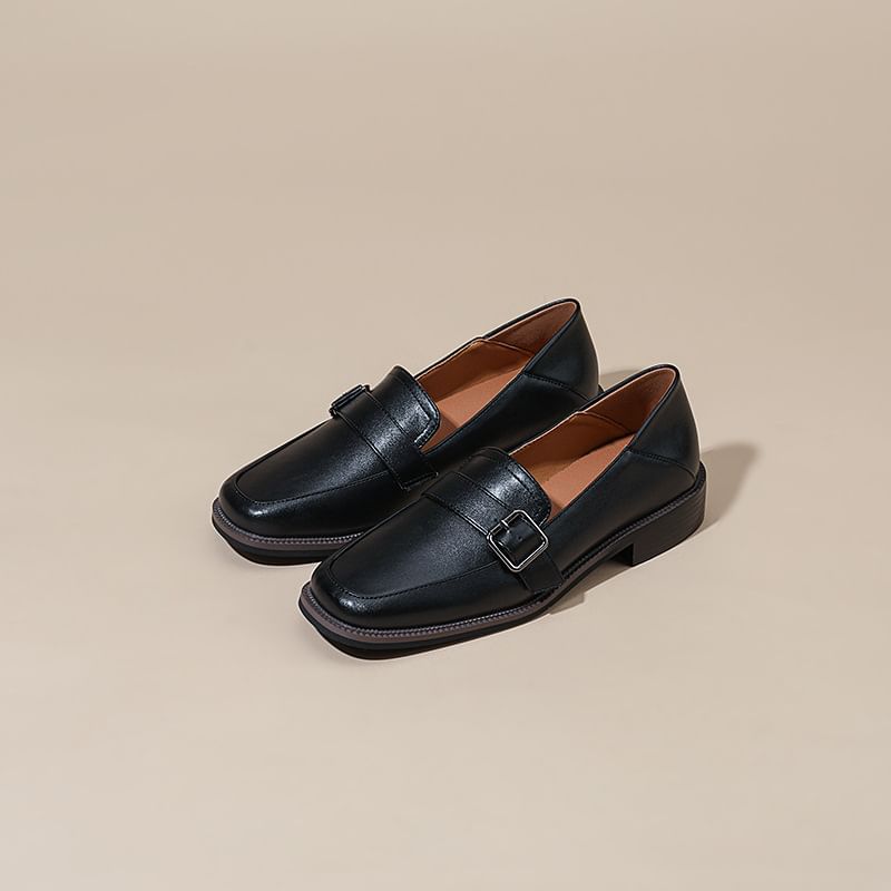 Faux Leather Buckled Strap Loafers