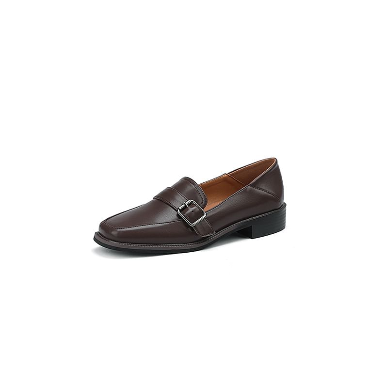 Faux Leather Buckled Strap Loafers