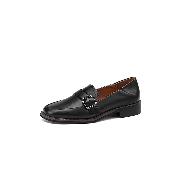 Faux Leather Buckled Strap Loafers