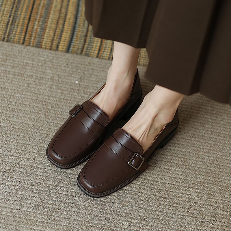 Faux Leather Buckled Strap Loafers