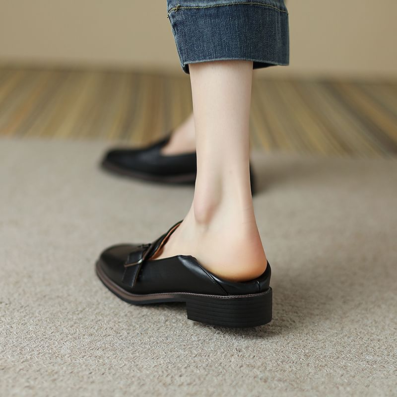 Faux Leather Buckled Strap Loafers