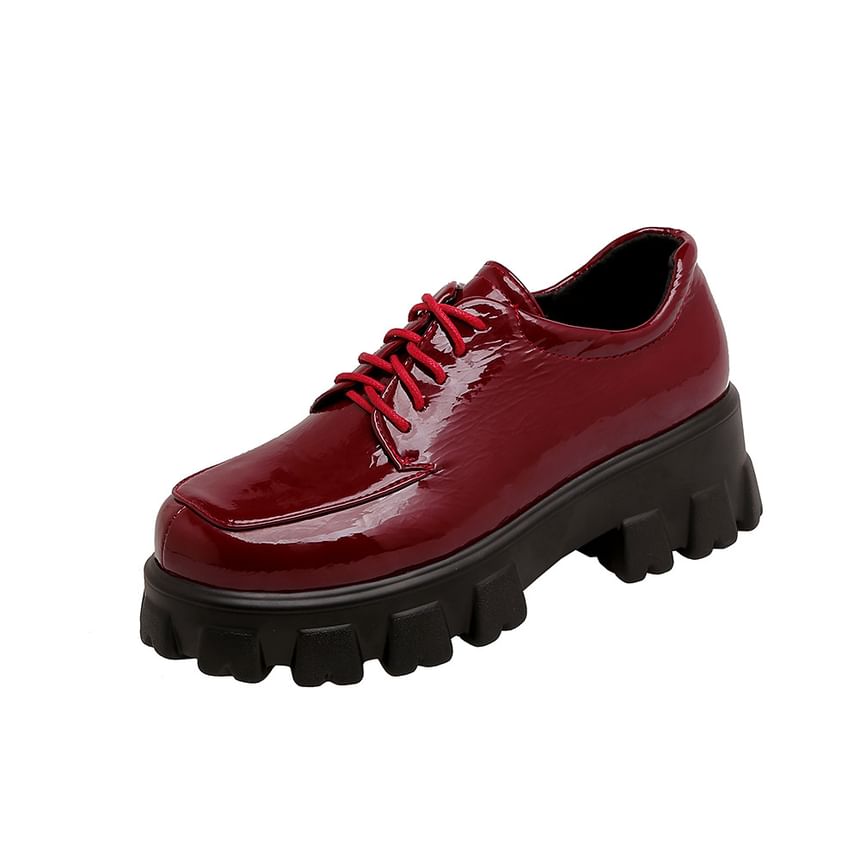 Faux Leather Platform Lace-Up Shoes