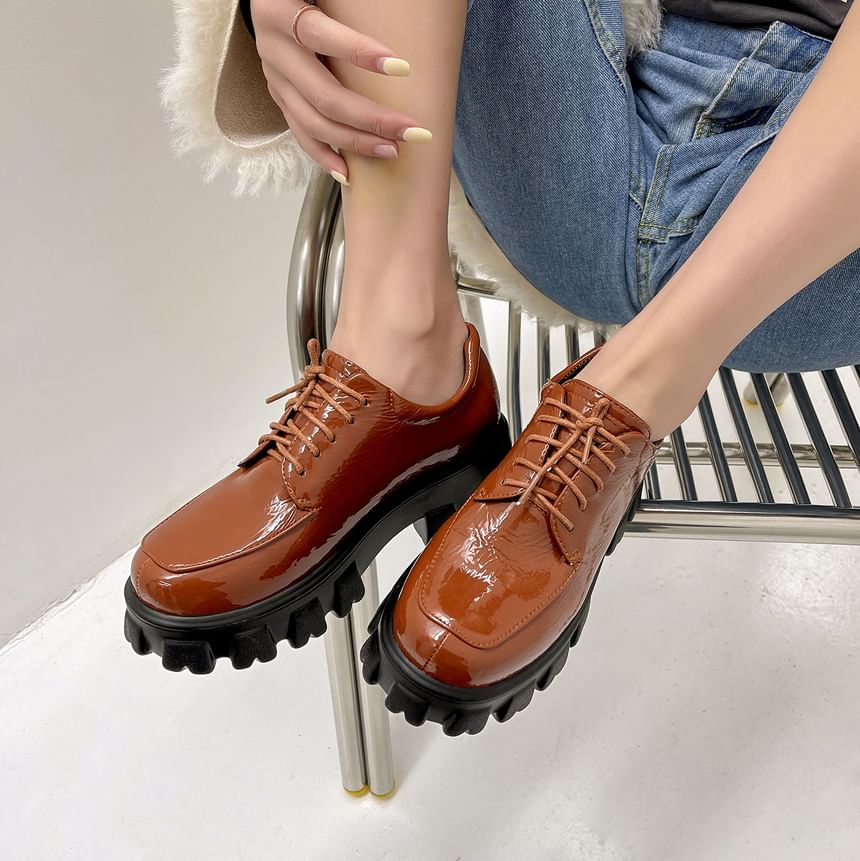 Faux Leather Platform Lace-Up Shoes
