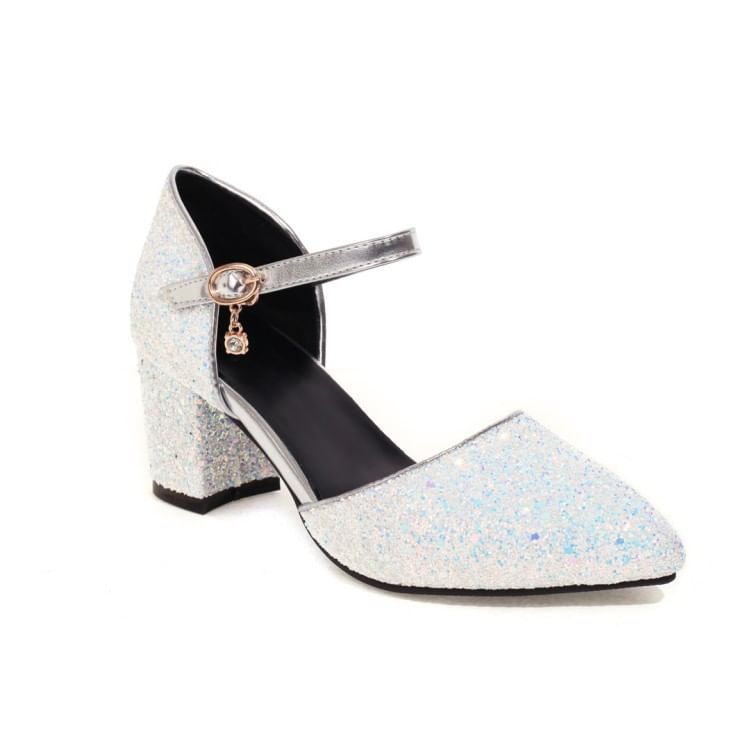 Block Heel Sequined D'Orsay Pumps