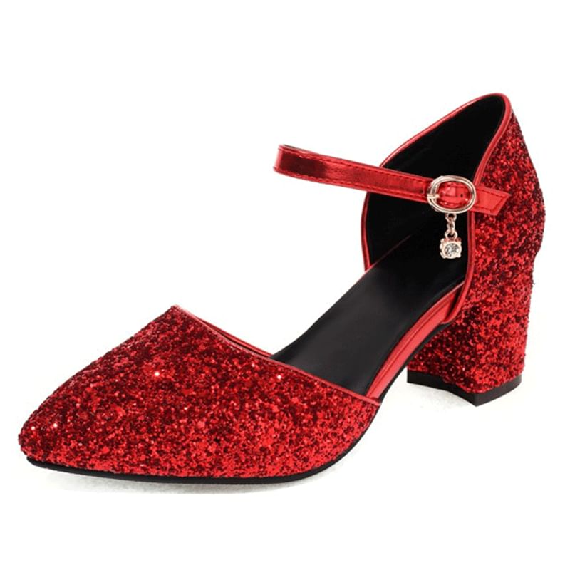 Block Heel Sequined D'Orsay Pumps