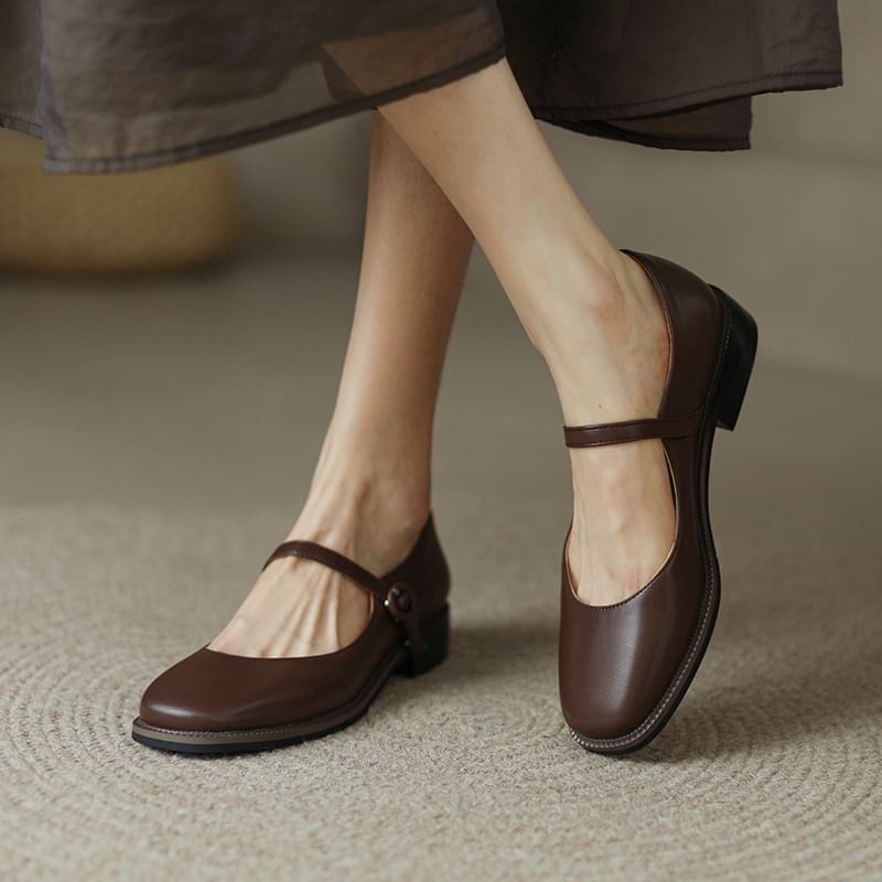 Faux Leather Thin Strap Mary Jane Shoes