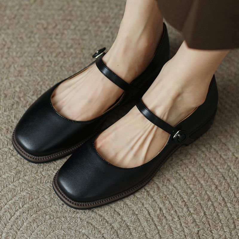 Faux Leather Thin Strap Mary Jane Shoes