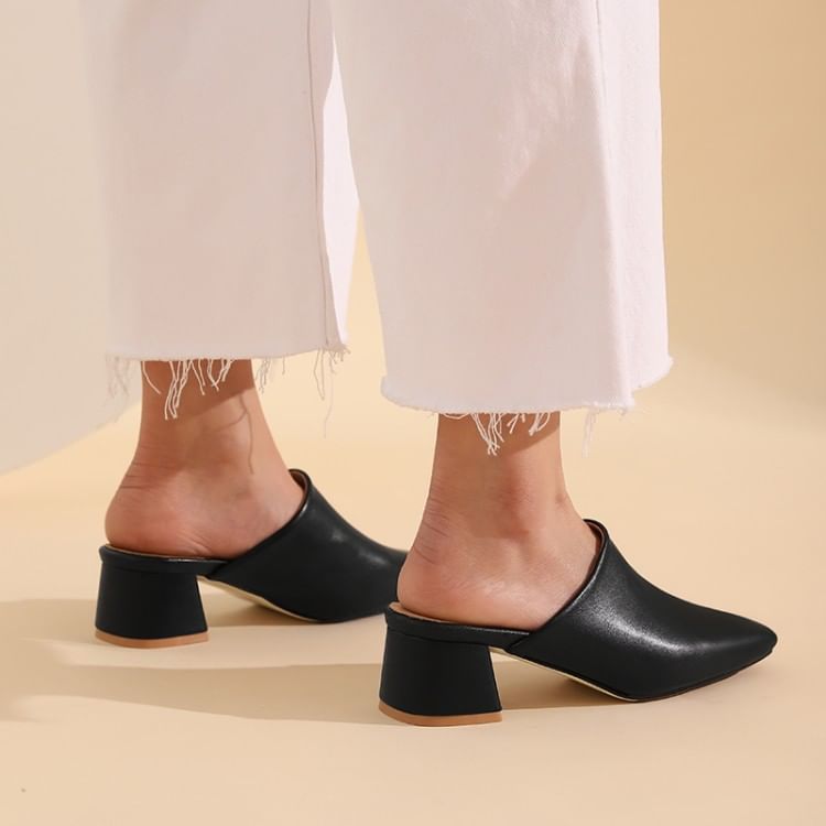 Low Heel Faux Leather Mules