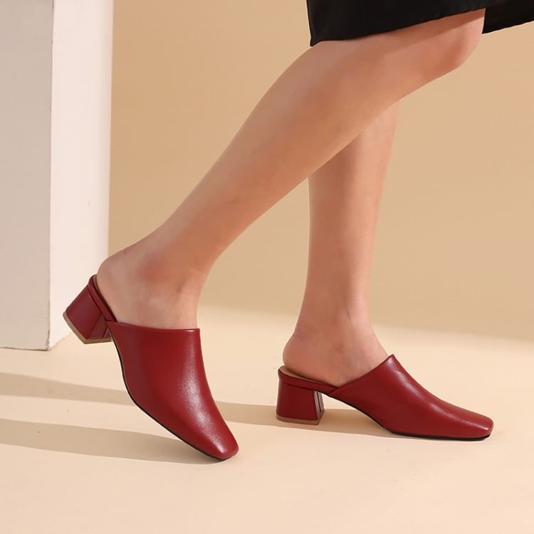 Low Heel Faux Leather Mules