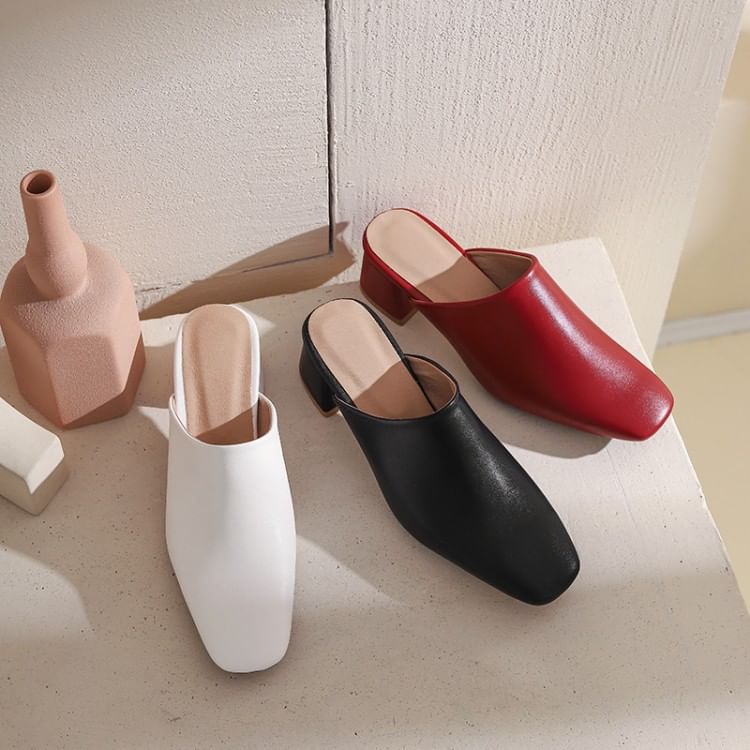 Low Heel Faux Leather Mules