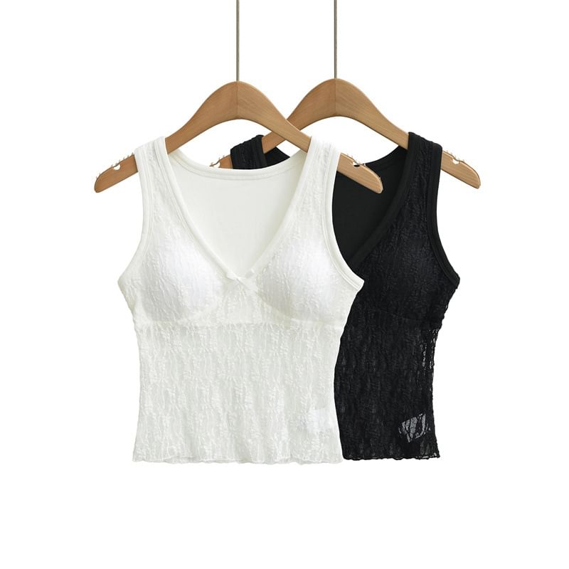 Sleeveless V-Neck Lace Top