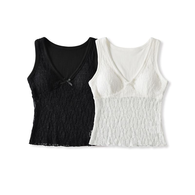 Sleeveless V-Neck Lace Top