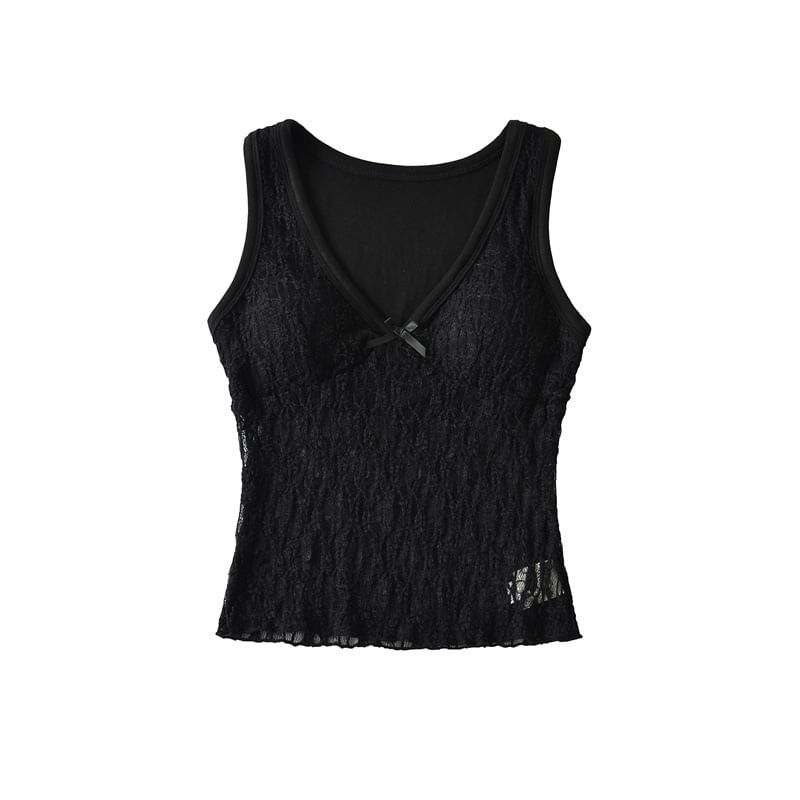 Sleeveless V-Neck Lace Top